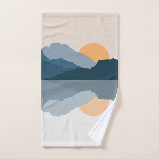 Montagnes bleues reflétées dans le lac (Serviette à main)