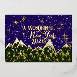 Montagnes dans la nuit - Carte du Nouvel An