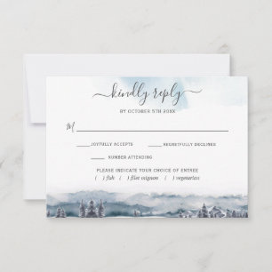 Montagnes d'aquarelle bleue, avec repas carte RSVP