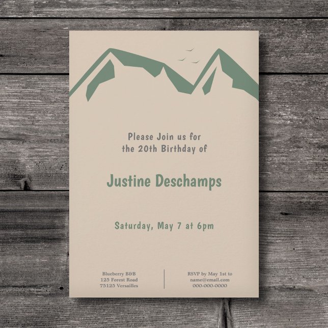 Montagnes en vert - Invitation d'anniversaire Brow (Mountains in Green - Brown Birthday Invitation)