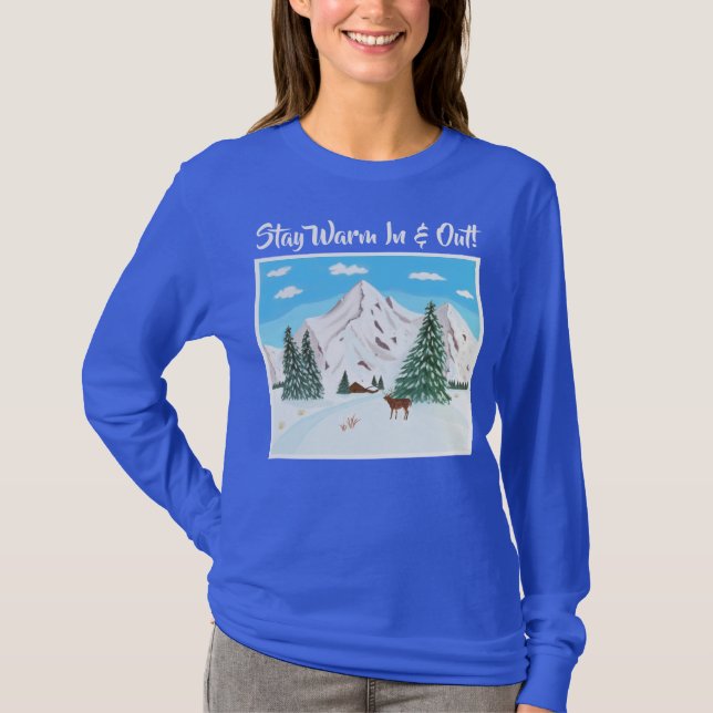 Montagnes enneigées T-shirt bleu à manches longues (Devant)