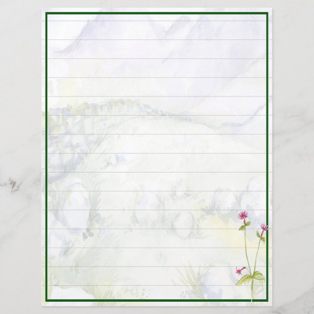 Montagnes et fleurs à l'aquarelle (Devant)
