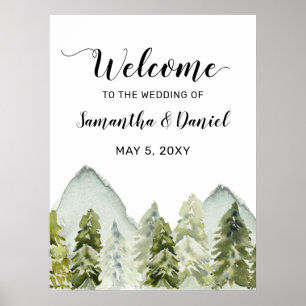 Montagnes Pine Hiver Affiche de bienvenue de maria