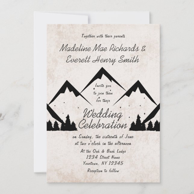 Montagnes rustiques et Faire-part de mariage de pi (Devant)