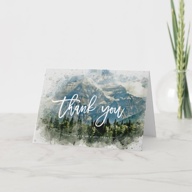 montagnes rustiques forêt mariage carte de remerci (Devant)