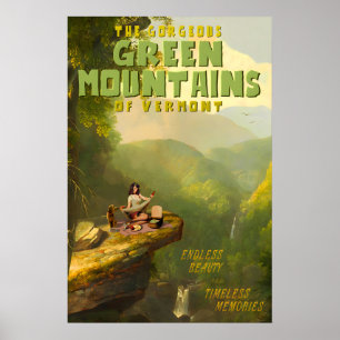 Montagnes Vertes Affiche de Voyage Vermont Pique-N