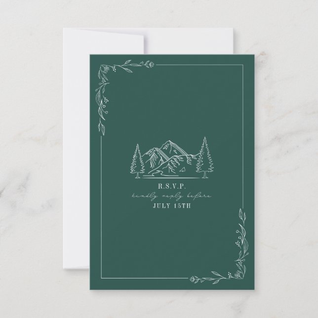 Montains Line Art Emerald Wedald Carte RSVP (Devant)