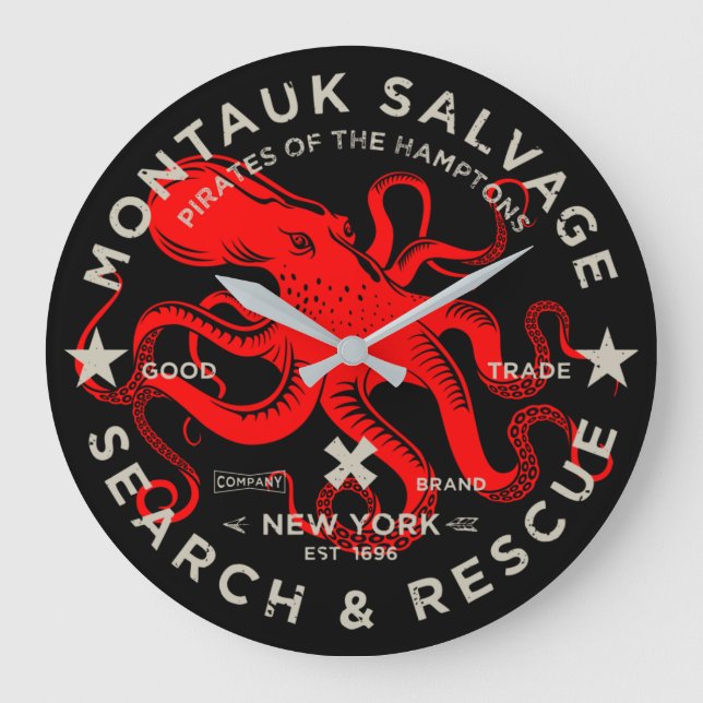 Montauk Salvand Co. Octopus Grande horloge murale (Recto)