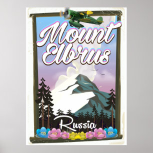 Monte Elbrus, affiche de voyage russe