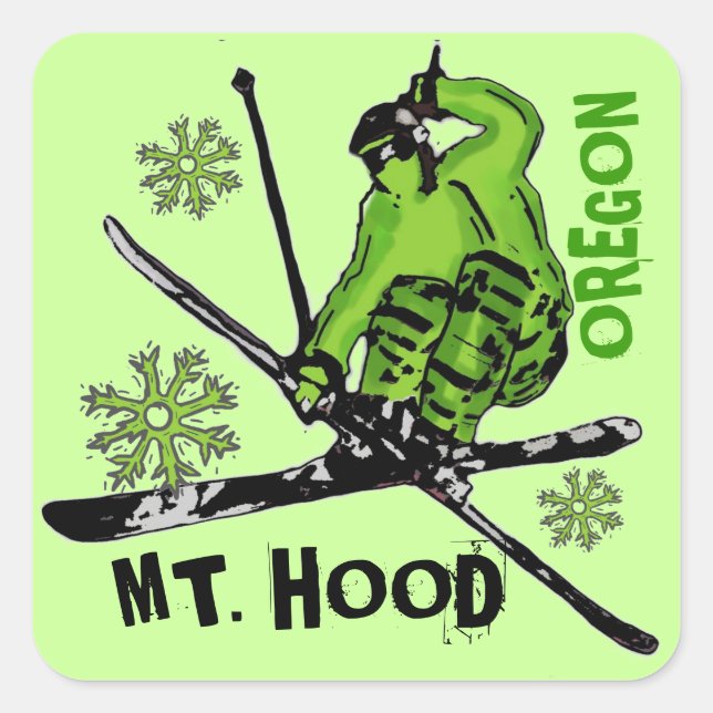 Monte Hood Oregon vert skier autocollants (Devant)