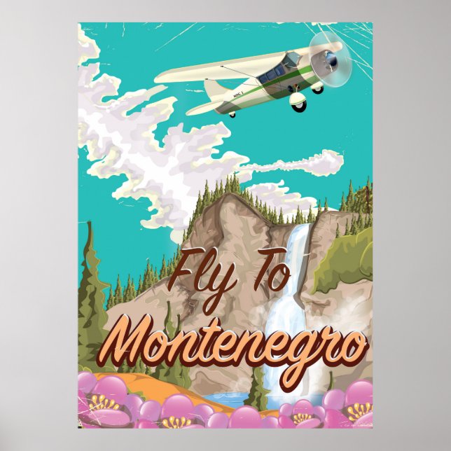 Monténégro affiche vintage voyage en avion (Devant)
