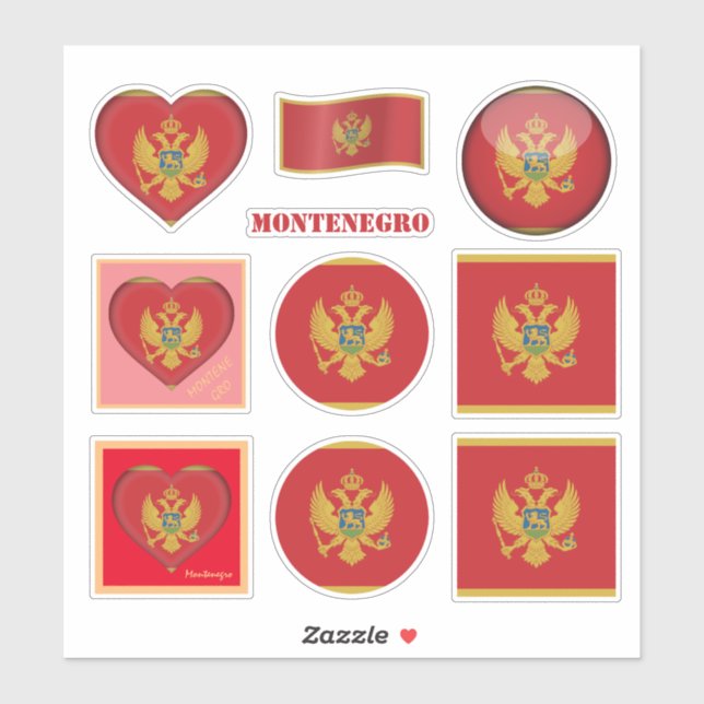 Monténégro stickers & Drapeau, Coeur /sports (Feuille)