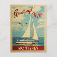 Monterey Carte postale Voilier Vintage Californie