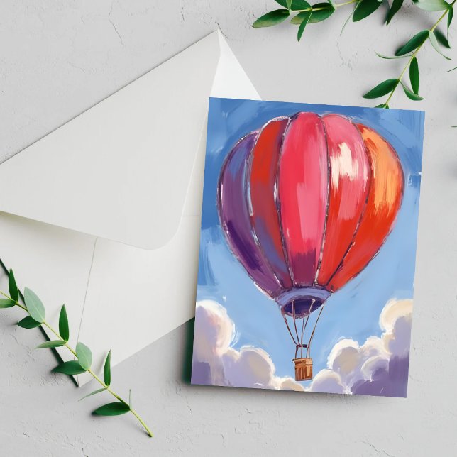 Montgolfière | Carte de peinture à l'aquarelle rou (Créateur téléchargé)
