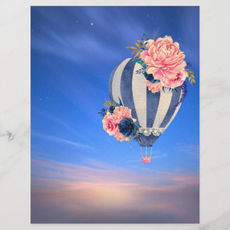 Montgolfière florale sur ciel bleu romantique