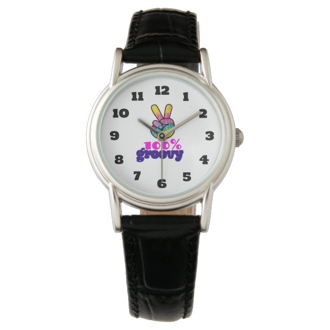 Montre 100% Groovy Rainbow Hand Peace Sign (devant)