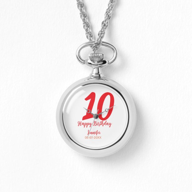 Montre 10e anniversaire ajouter nom date année rouge modè (Recto)