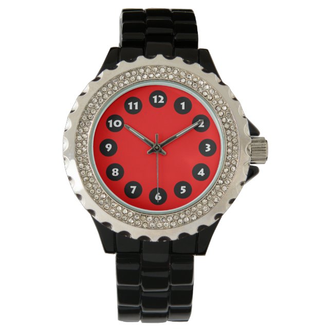 Montre 12 Spots - Noir sur Rouge (devant)