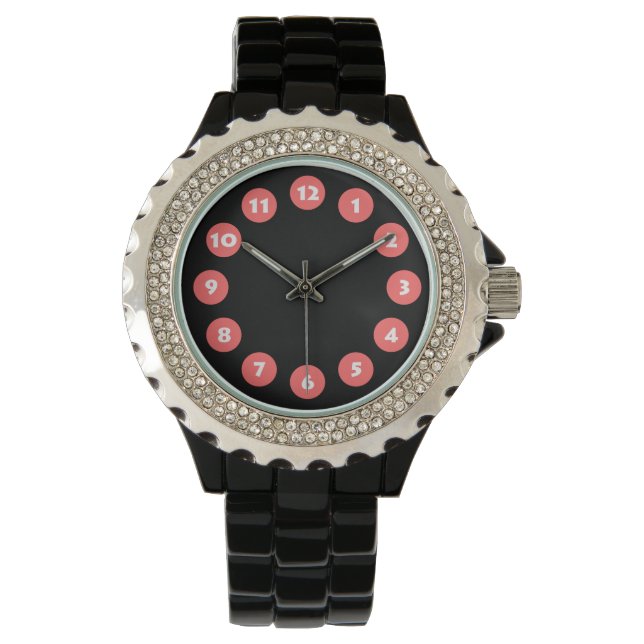 Montre 12 Spots - rose tropicale avec noir (devant)