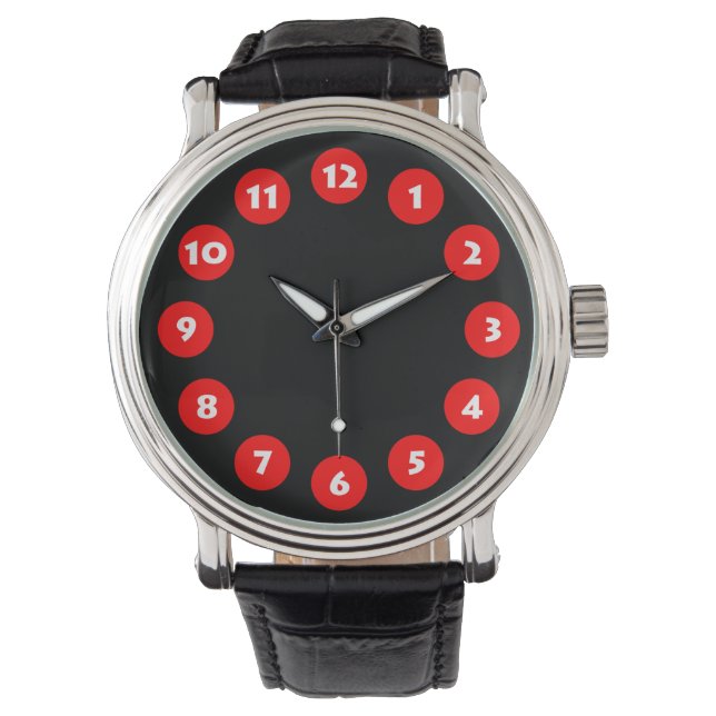 Montre 12 Spots - Rouge sur Noir (devant)