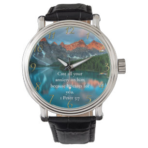 Montre 1 Pierre 5:7 belle vue sur le lac de la montagne