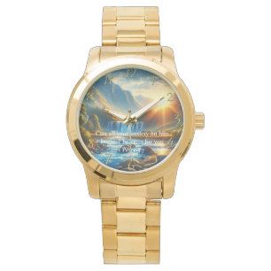 Montre 1 Pierre 5:7 Prière de foi chrétienne en or
