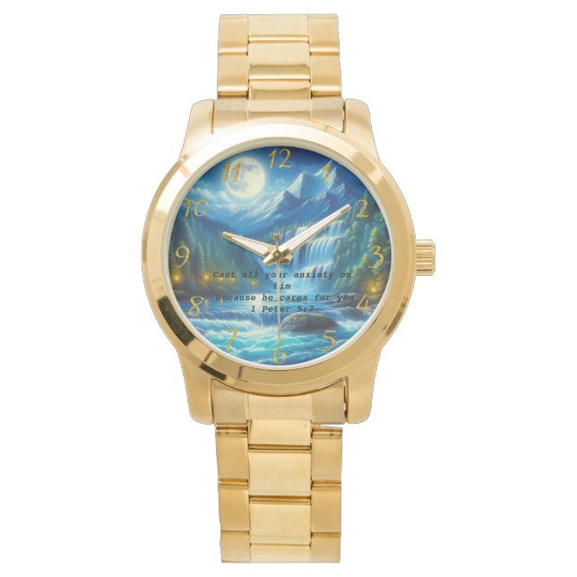 Montre 1 Pierre 5:7 Prière de foi chrétienne en or (devant)