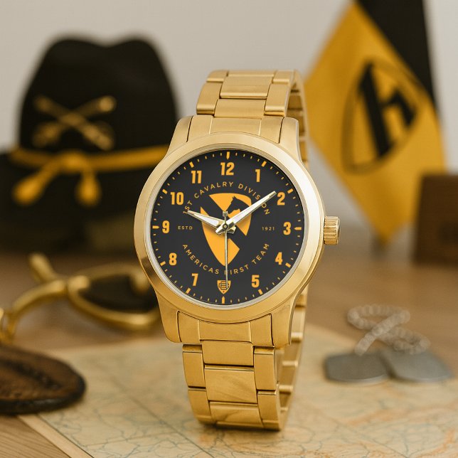 Montre 1ère Division de Cavalerie "La première équipe d'A (1st Cavalry Division "America's First Team" Tribute Gold Stainless Steel Watch)