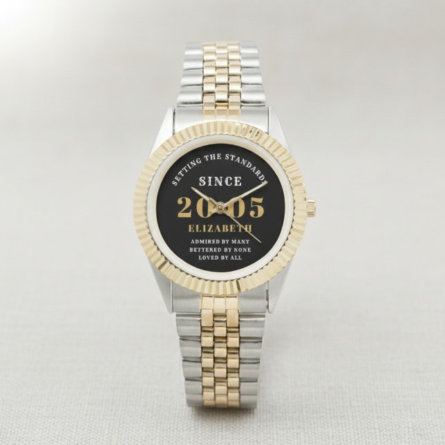 Montre 21st Birthday 2005 Elegant Black White Chic (Born 2005 watch. White background.)