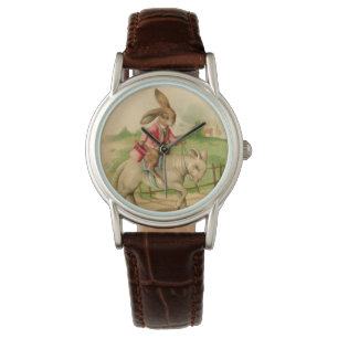 Montre 2 lapins de Pâques sur l'horloge d'agneaux