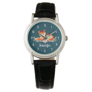 Montre 2 mignons Petits Renards Rouges Aquarelle Design