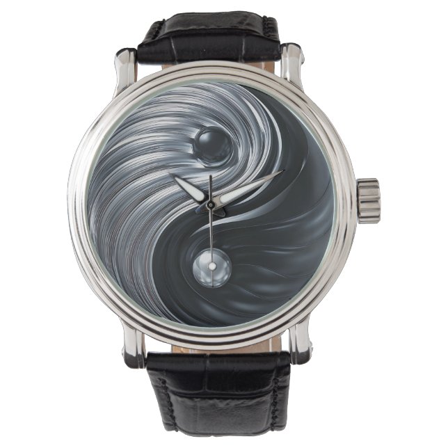Montre 3D Yin Yang Black et Silver Metallic (devant)