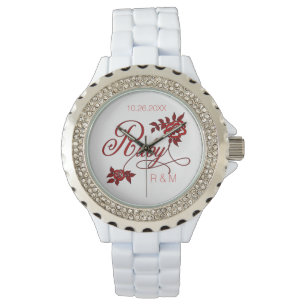 Montre 40e anniversaire de rubis avec date et initiales