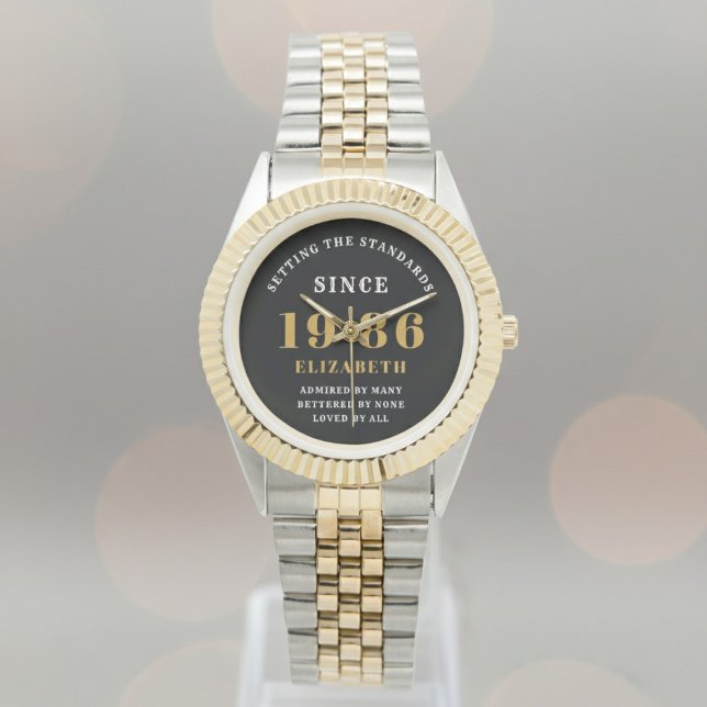 Montre 40th Birthday 1986 Elegant Black White Chic (Born 1986 birthday watch. Background out of focus.)