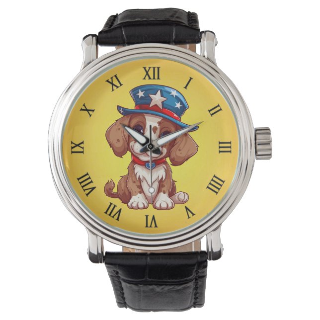Montre 4 juillet Chiot mignon avec Casquette américain-71 (devant)