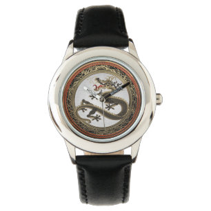 Montre [500] Dragon oriental sacré noir et or