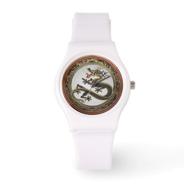 Montre [500] Dragon oriental sacré noir et or (Recto)
