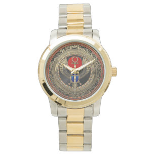 Montre [500] Scarab en or sacré égyptien ailé avec Ankh