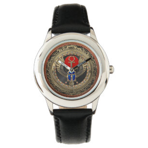 Montre [500] Scarab en or sacré égyptien ailé avec Ankh