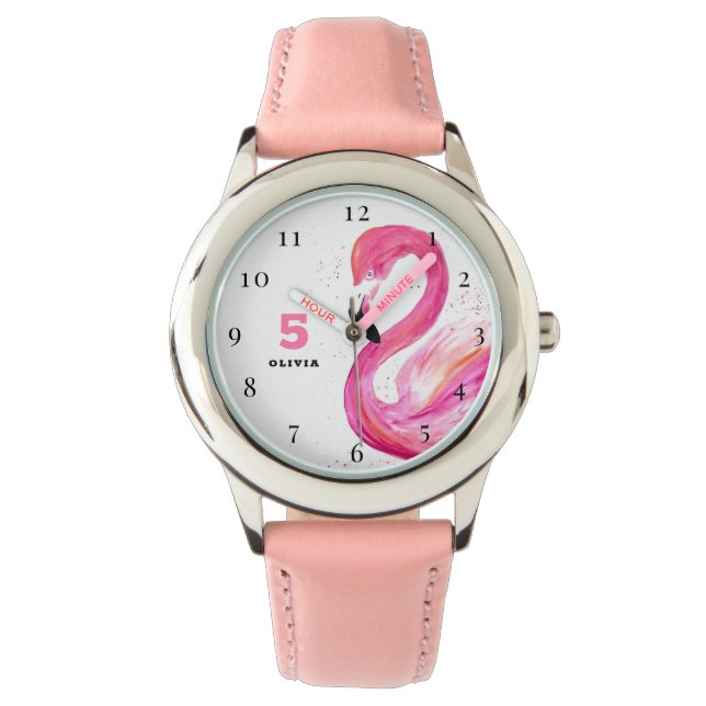 Montre 5e anniversaire 5 ans fille joli Flamant rose (devant)
