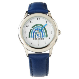 Montre 5e anniversaire 5 ans Garçon bleu arc-en-ciel Boho