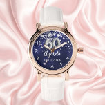 Montre 60e anniversaire marine bleu argent étoiles<br><div class="desc">Un cadeau pour un 60e anniversaire. Une couleur bleu marine arrière - plan avec des étoiles faux argent. La couleur bleue est inégale. Ajoutez un nom,  une date.</div>