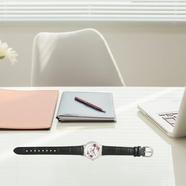 Montre 70e anniversaire fleuri or geo bordeaux nom (Créateur téléchargé)