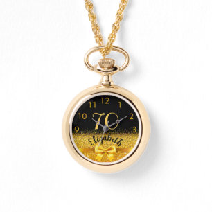 Montre 70e anniversaire noir or nom classique élégance ar