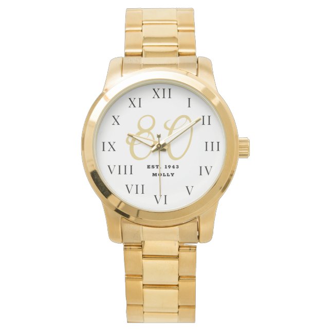 Montre 80e anniversaire 80 Noir Vintage Funny Gold (devant)