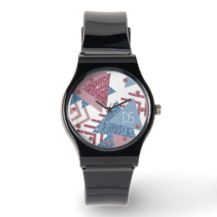 Montre 80s Abstrait lunaire   Dusty rose et bleu personna