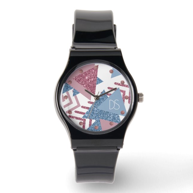 Montre 80s Abstrait lunaire | Dusty rose et bleu personna (Recto)