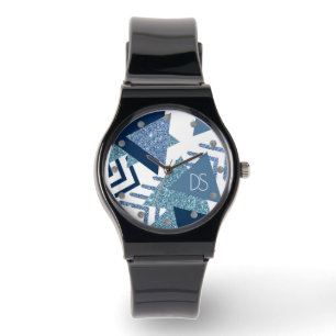 Montre 80s Luxe Abstrait   Monogramme Turquoise et Navy