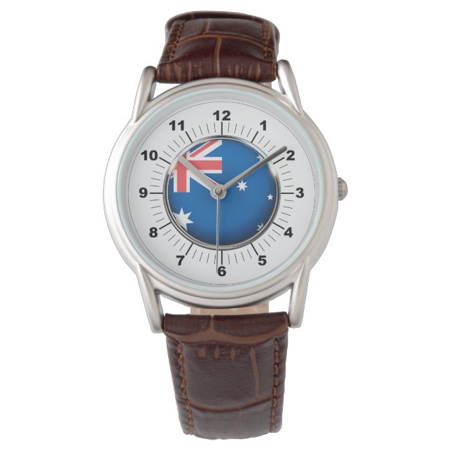 Montre à bracelet en cuir marron avec drapeau de l (devant)