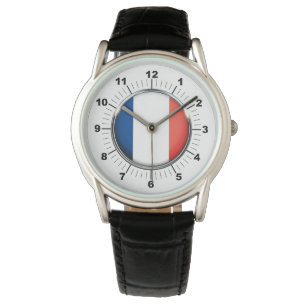 Montre à bracelet en cuir noir Drapeau de France p